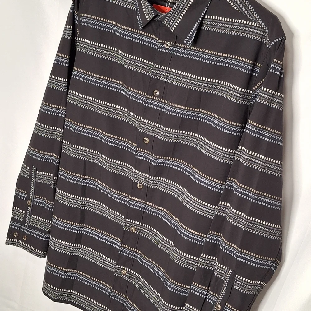 The North Face Men Shirt Sz XL Button Up Black Long Sleeve Stripe Gorpcore Aztec